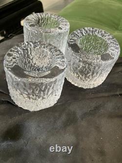 3 Lot Simon Pearce heavy Ice textured glass candle holders 2.5 X 3 1/8 Signed