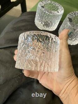3 Lot Simon Pearce heavy Ice textured glass candle holders 2.5 X 3 1/8 Signed