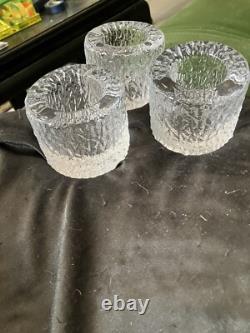 3 Lot Simon Pearce heavy Ice textured glass candle holders 2.5 X 3 1/8 Signed