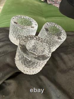 3 Lot Simon Pearce heavy Ice textured glass candle holders 2.5 X 3 1/8 Signed