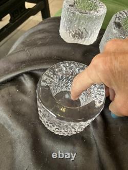 3 Lot Simon Pearce heavy Ice textured glass candle holders 2.5 X 3 1/8 Signed