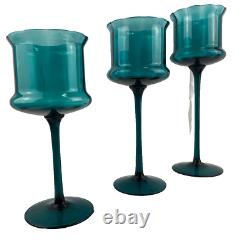 3 MCM Empoli Teal Art Glass Compote/ Candle Holder