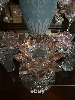 3-Piece SORELLE Pink Lotus Flower Crystal Teardrop Shapes Candle Holders