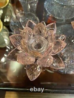 3-Piece SORELLE Pink Lotus Flower Crystal Teardrop Shapes Candle Holders