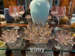 3-Piece SORELLE Pink Lotus Flower Crystal Teardrop Shapes Candle Holders