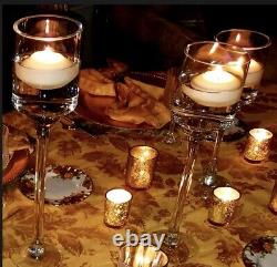 3 Sizes, 6 Per Size of Elegant Long Stem Glass Candle Holders