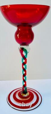 3 Tall Red Green Clear Handblown Polish Crystal Art Glass Candle Stick Holders