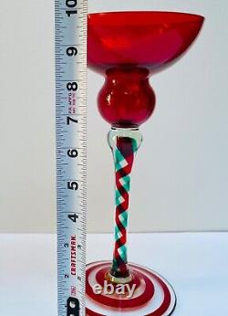 3 Tall Red Green Clear Handblown Polish Crystal Art Glass Candle Stick Holders