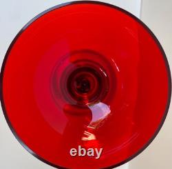 3 Tall Red Green Clear Handblown Polish Crystal Art Glass Candle Stick Holders
