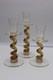 3 Union Street Hand Blown Glass Candle Holders Signed Gold Crackle Vintage Art