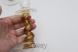 3 Union Street Hand Blown Glass Candle Holders Signed Gold Crackle Vintage ART
