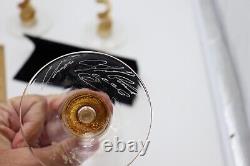 3 Union Street Hand Blown Glass Candle Holders Signed Gold Crackle Vintage ART