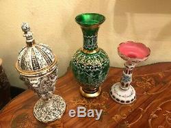 3 Vase Urn & Candle Holder Bohemian Glass Italian Murano & Capodimonte Urn Vase