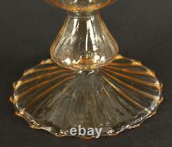 = 3 Vintage Murano Art Glass Candle Holders, Hand Blown, Clear w. Peach Hues