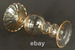 = 3 Vintage Murano Art Glass Candle Holders, Hand Blown, Clear w. Peach Hues