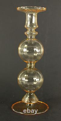 = 3 Vintage Murano Art Glass Candle Holders, Hand Blown, Clear w. Peach Hues