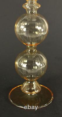 = 3 Vintage Murano Art Glass Candle Holders, Hand Blown, Clear w. Peach Hues