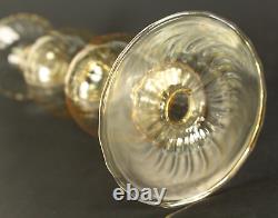 = 3 Vintage Murano Art Glass Candle Holders, Hand Blown, Clear w. Peach Hues