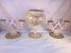 3 Pc Set Cambridge Glass Pink Crown Tuscan Gold Encrusted 9 Vase Candle Holders