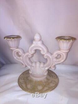 3 pc set CAMBRIDGE Glass PINK CROWN TUSCAN Gold Encrusted 9 VASE Candle Holders