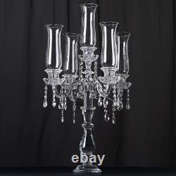 32 CLEAR 5 Arm Crystal Glass Candelabra Hurricane Taper CANDLE HOLDER Party