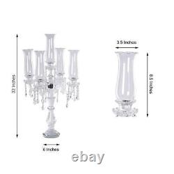 32 CLEAR 5 Arm Crystal Glass Candelabra Hurricane Taper CANDLE HOLDER Party