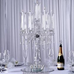 32 CLEAR 5 Arm Crystal Glass Candelabra Hurricane Taper CANDLE HOLDER Party