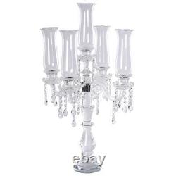 32 CLEAR 5 Arm Crystal Glass Candelabra Hurricane Taper CANDLE HOLDER Party