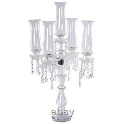 32 Clear 5 Arm Crystal Glass Candelabra Hurricane Taper Candle Holder