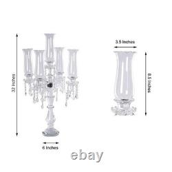 32 Clear 5 Arm Crystal Glass Candelabra Hurricane Taper Candle Holder