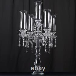 32 Clear 5 Arm Crystal Glass Candelabra Hurricane Taper Candle Holder