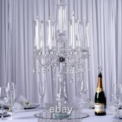 32 Clear 5 Arm Crystal Glass Candelabra Hurricane Taper Candle Holder