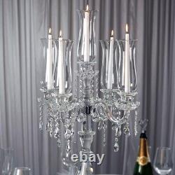 32 Clear 5 Arm Crystal Glass Candelabra Hurricane Taper Candle Holder