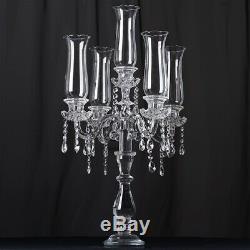 32 Tall Handcrafted 5 Arm Crystal Glass Tabletop Candelabra Hurricane Taper