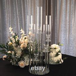 33 Clear 7 Arm Crystal Glass Candelabra Pillar VOTIVE CANDLE HOLDER Party Home
