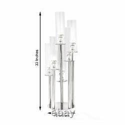 33 Clear 7 Arm Crystal Glass Candelabra Pillar VOTIVE CANDLE HOLDER Party Home