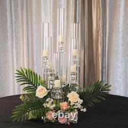 33 Clear 7 Arm Crystal Glass Candelabra Pillar VOTIVE CANDLE HOLDER Party Home