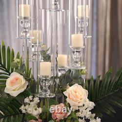 33 Clear 7 Arm Crystal Glass Candelabra Pillar VOTIVE CANDLE HOLDER Party Home