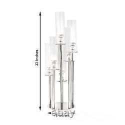 33Inch Clear 7 Arm Crystal Glass Candelabra Pillar Votive Candle Holder Wedding