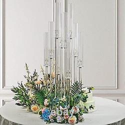 33Inch Clear 7 Arm Crystal Glass Candelabra Pillar Votive Candle Holder Wedding