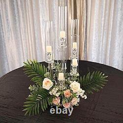 33Inch Clear 7 Arm Crystal Glass Candelabra Pillar Votive Candle Holder Wedding