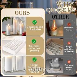 36 PCS Ivory White Pillar Candles with Glass Candle Holders Clear Hurricane C