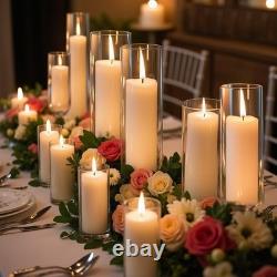 36 PCS Ivory White Pillar Candles with Glass Candle Holders Clear Hurricane C