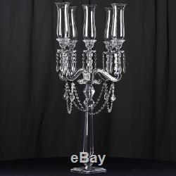 39 Tall 5 Arm Crystal Glass Candelabra Hurricane Candle Holder Centerpieces
