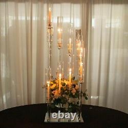 4.5 ft Clear 12 Arm Crystal Glass Square Candelabra Taper Candle Holder Party