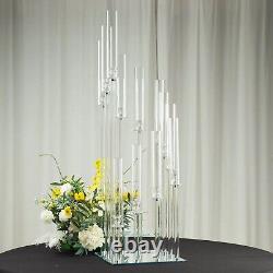 4.5 ft Clear 12 Arm Crystal Glass Square Candelabra Taper Candle Holder Party