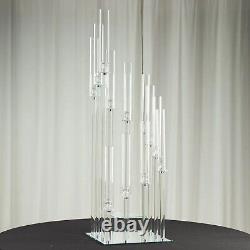 4.5 ft Clear 12 Arm Crystal Glass Square Candelabra Taper Candle Holder Party