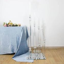 4.5 ft Clear 12 Arm Crystal Glass Square Candelabra Taper Candle Holder Party