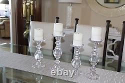 4-Clear Hand-Blown Glass Candle Holders. Beautiful Sleek Clear Glass