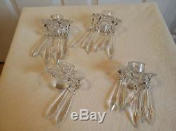 4 Matching Antique Glass Candle Insert Holders Bobeches w Dangling Crystals HTF